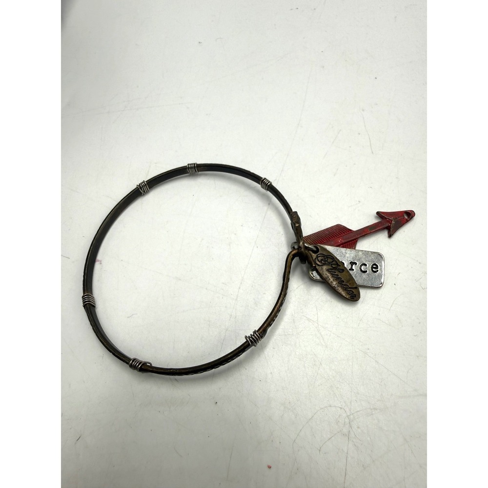 Plunder Design Fierce Arrow Charm Bangle Bracelet Antiqued Bronze Tone Red Arrow